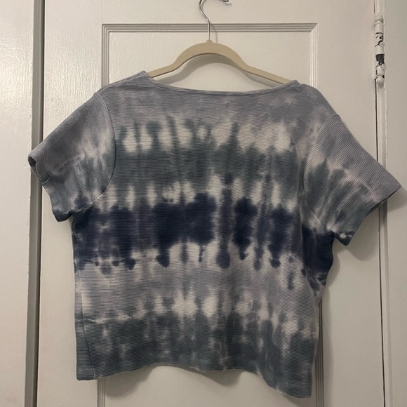 Madewell Ottoman Jacquard V-Neck Setlist Boxy Top in Tie-Dye Blue-Green - Picture 4 of 6